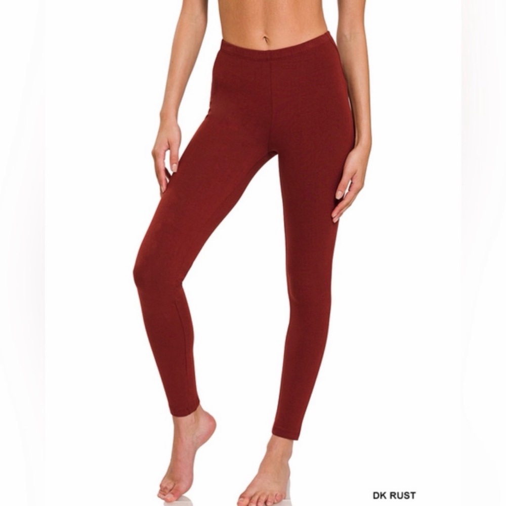 Zenana Outfitters Premium High Waist Full Ankle Leggings Dark Rust